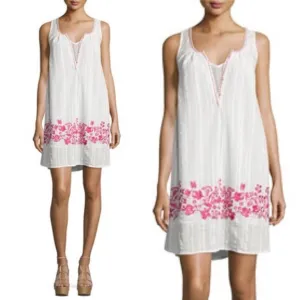 Love Sam Alison Floral Embroidered Shift Dress Ivory Fuchsia