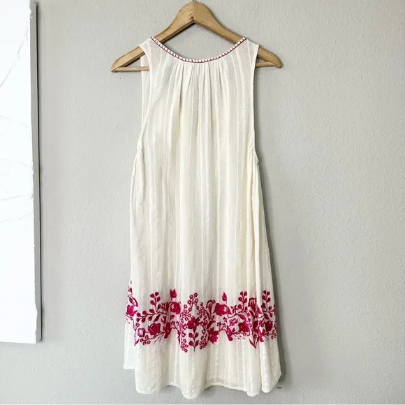 Love Sam Alison Floral Embroidered Shift Dress Ivory Fuchsia