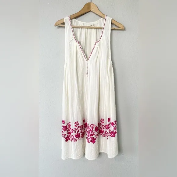 Love Sam Alison Floral Embroidered Shift Dress Ivory Fuchsia