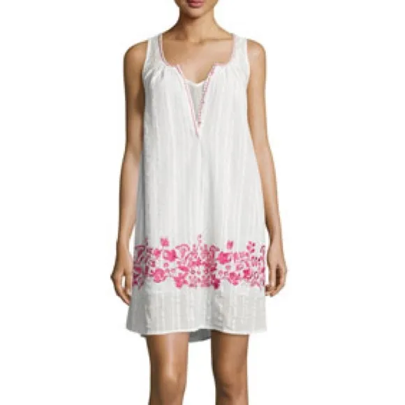 Love Sam Alison Floral Embroidered Shift Dress Ivory Fuchsia