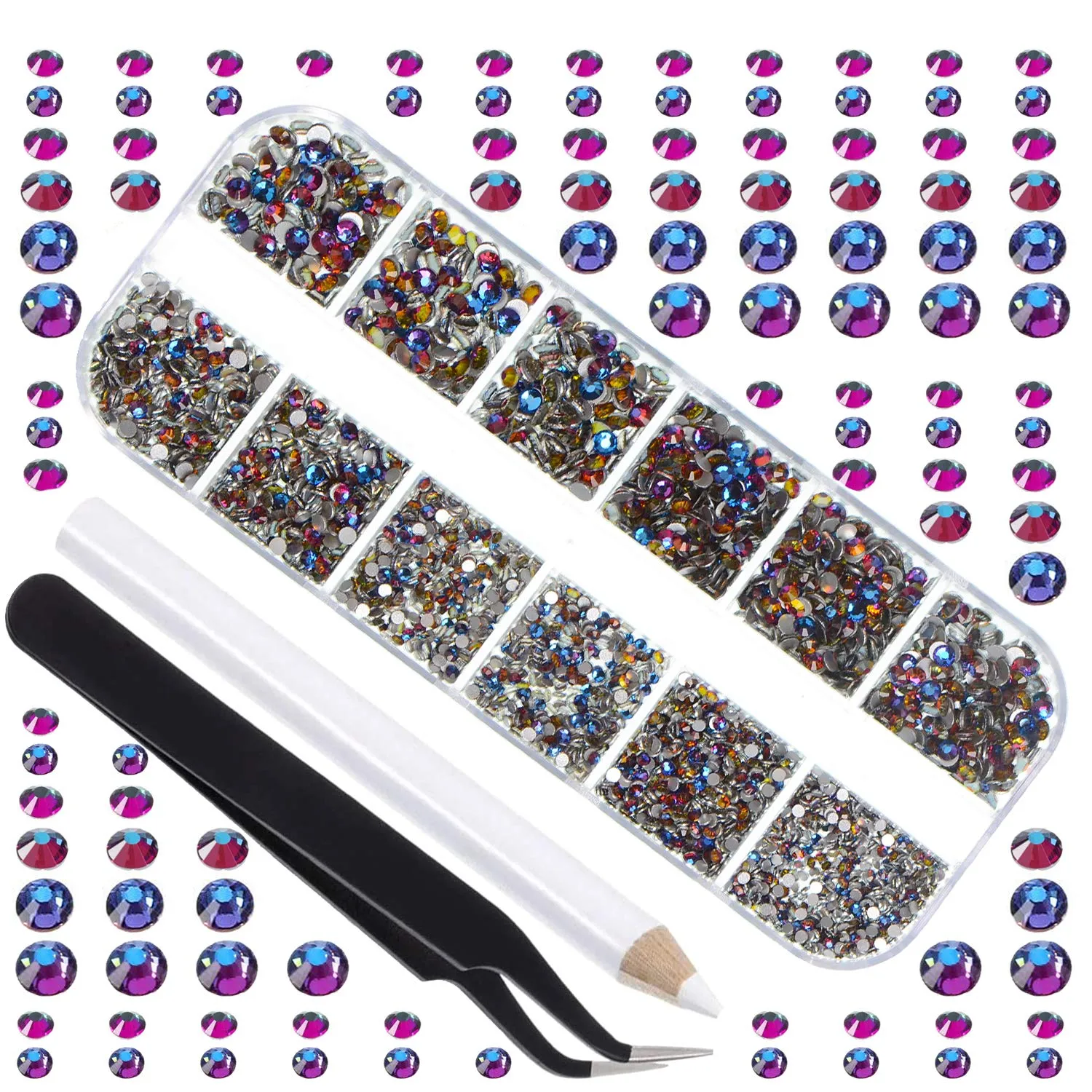 LPBeads 3456 Pieces 6 Sizes Aquamarine Flat Back Round Crystal Rhinestones for Crafts Nails Art Face Makeup Clothes DIY with Pick Up Tweezers and Picking Pen