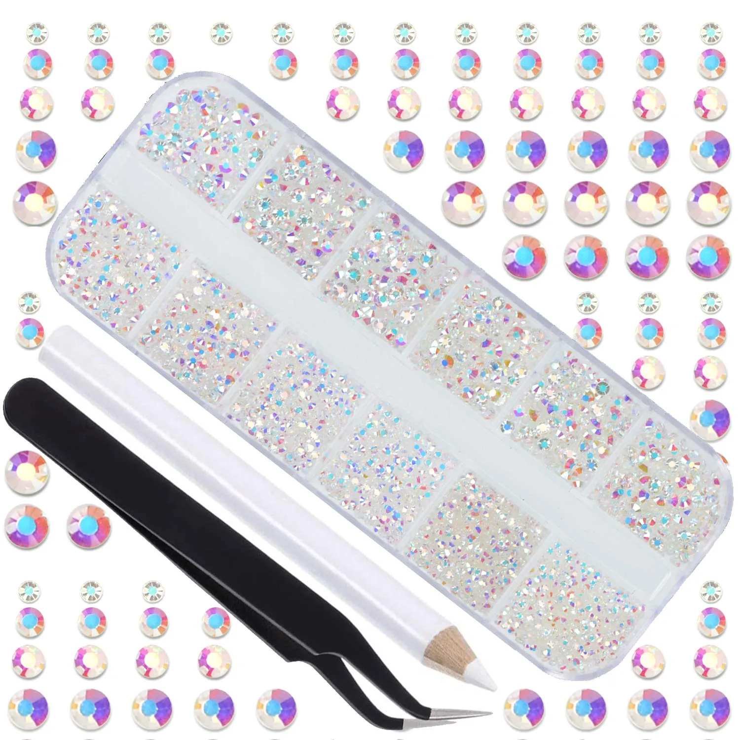 LPBeads 3456 Pieces 6 Sizes Aquamarine Flat Back Round Crystal Rhinestones for Crafts Nails Art Face Makeup Clothes DIY with Pick Up Tweezers and Picking Pen