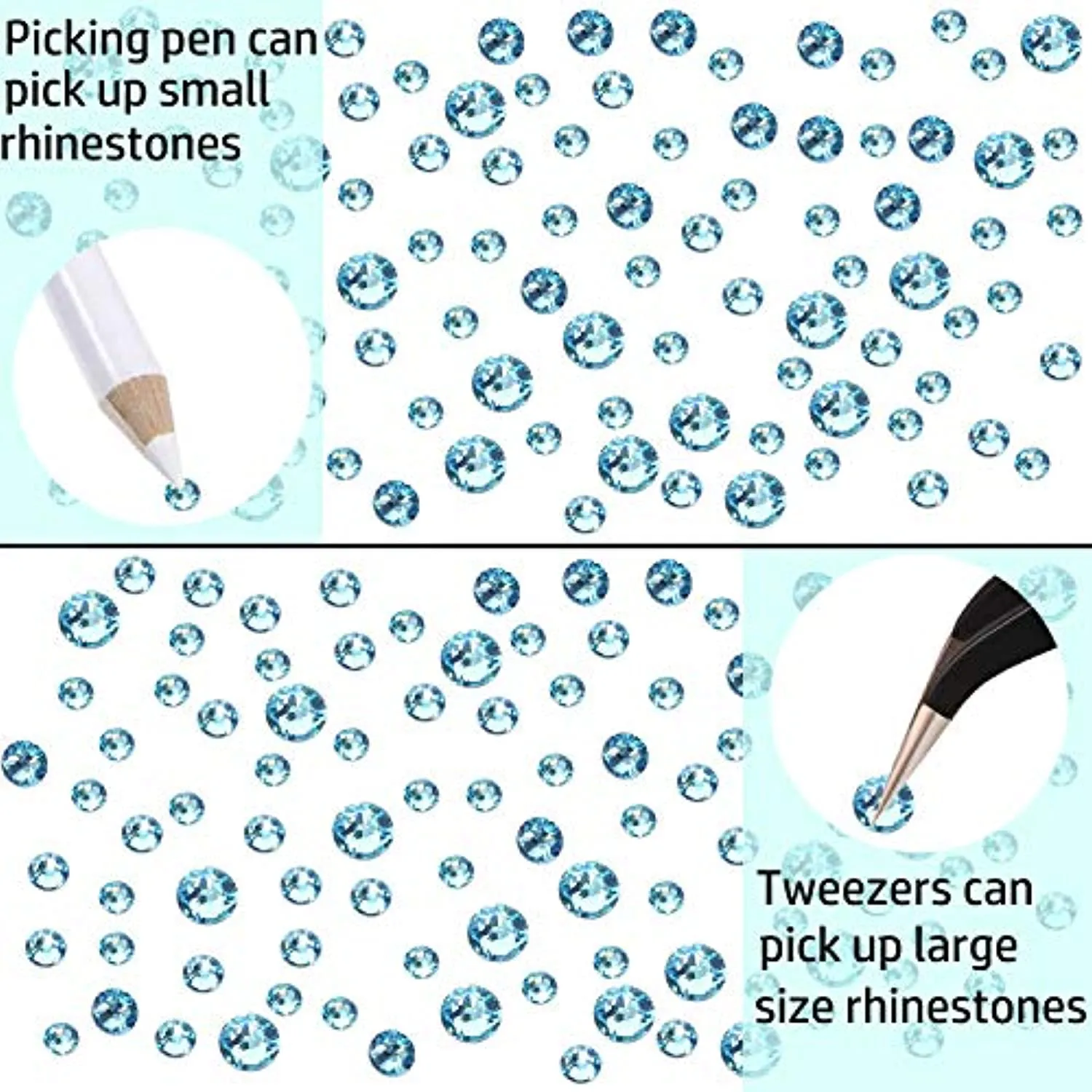 LPBeads 3456 Pieces 6 Sizes Aquamarine Flat Back Round Crystal Rhinestones for Crafts Nails Art Face Makeup Clothes DIY with Pick Up Tweezers and Picking Pen