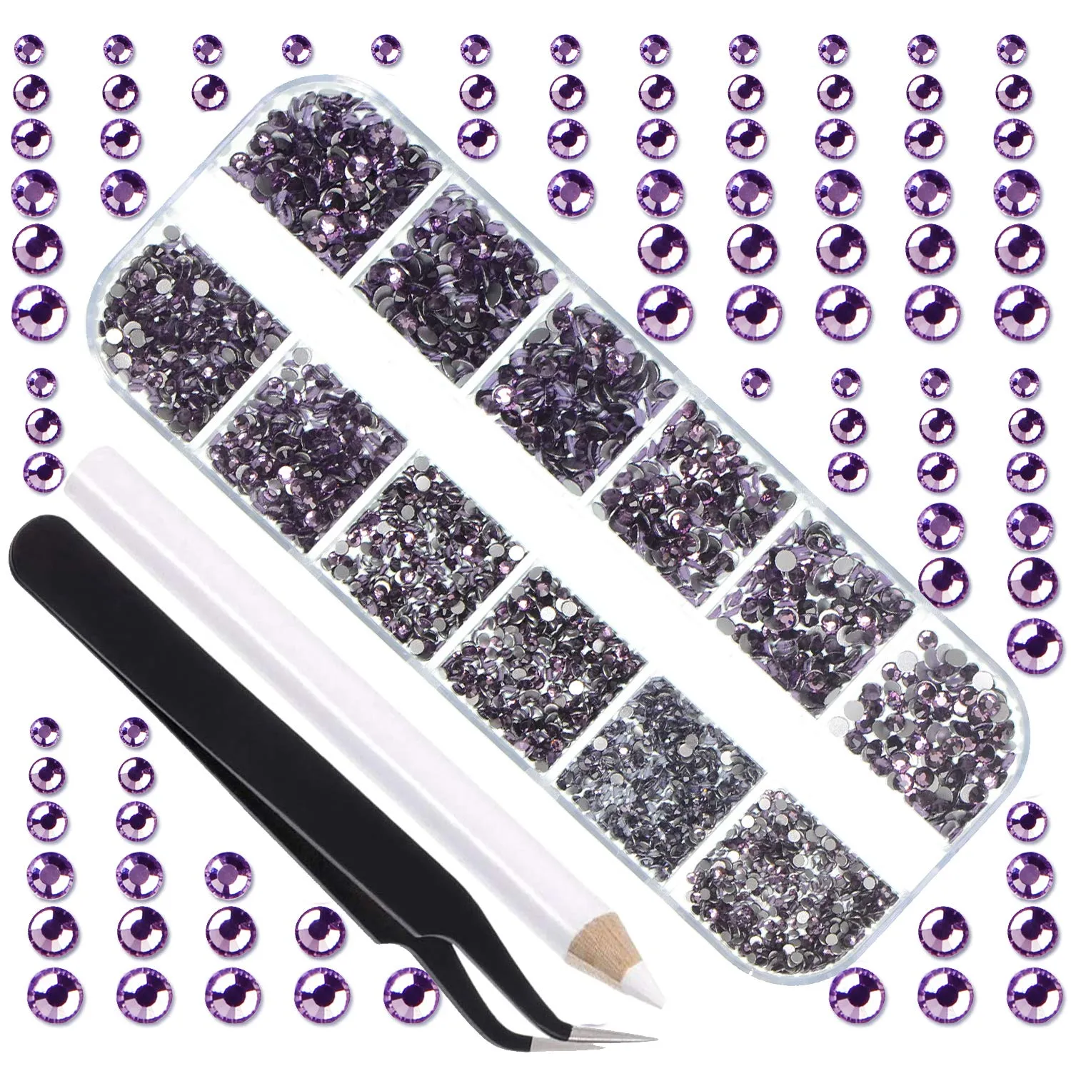 LPBeads 3456 Pieces 6 Sizes Aquamarine Flat Back Round Crystal Rhinestones for Crafts Nails Art Face Makeup Clothes DIY with Pick Up Tweezers and Picking Pen