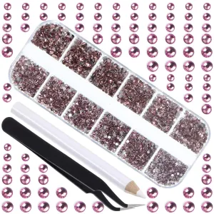 LPBeads 3456 Pieces 6 Sizes Aquamarine Flat Back Round Crystal Rhinestones for Crafts Nails Art Face Makeup Clothes DIY with Pick Up Tweezers and Picking Pen