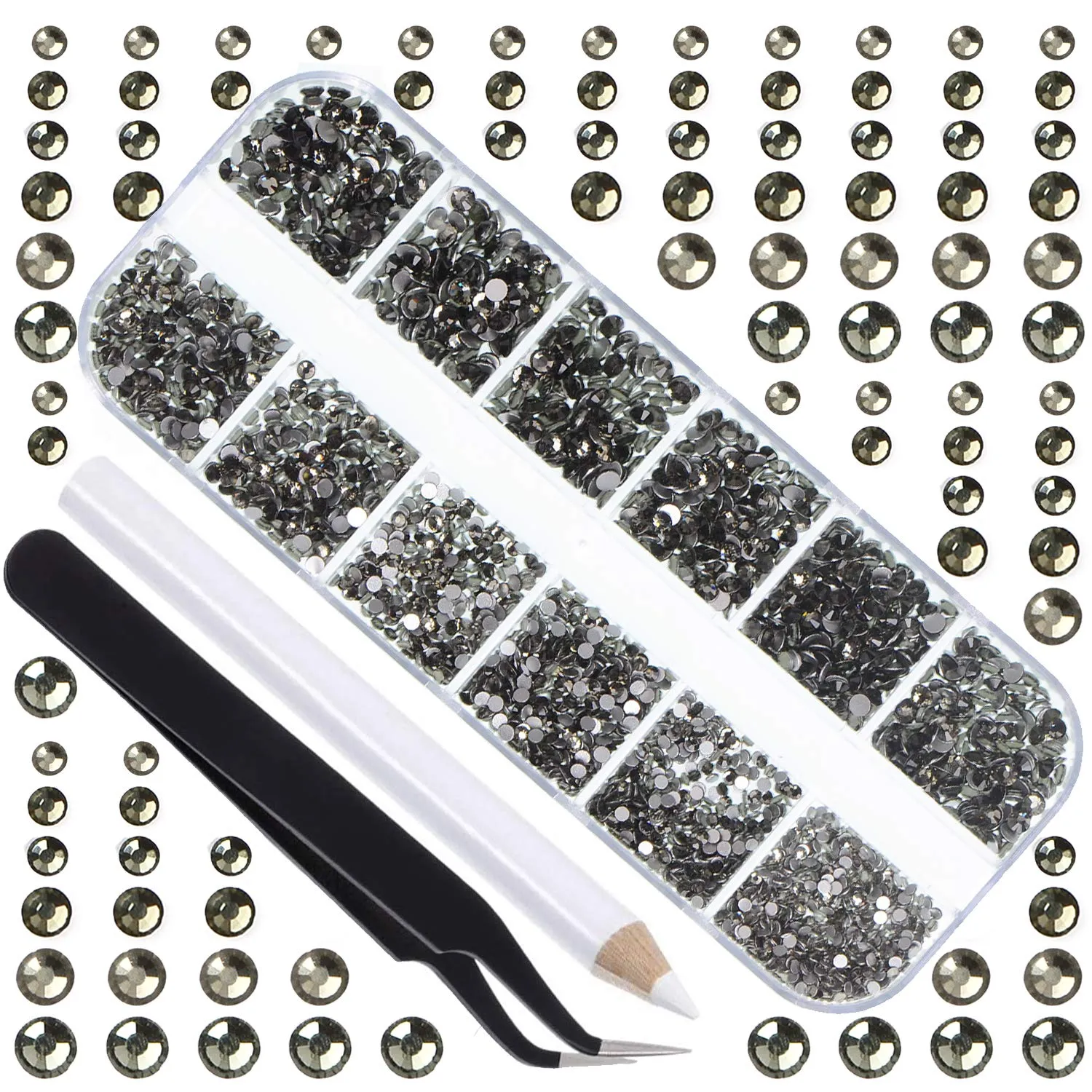 LPBeads 3456 Pieces 6 Sizes Aquamarine Flat Back Round Crystal Rhinestones for Crafts Nails Art Face Makeup Clothes DIY with Pick Up Tweezers and Picking Pen