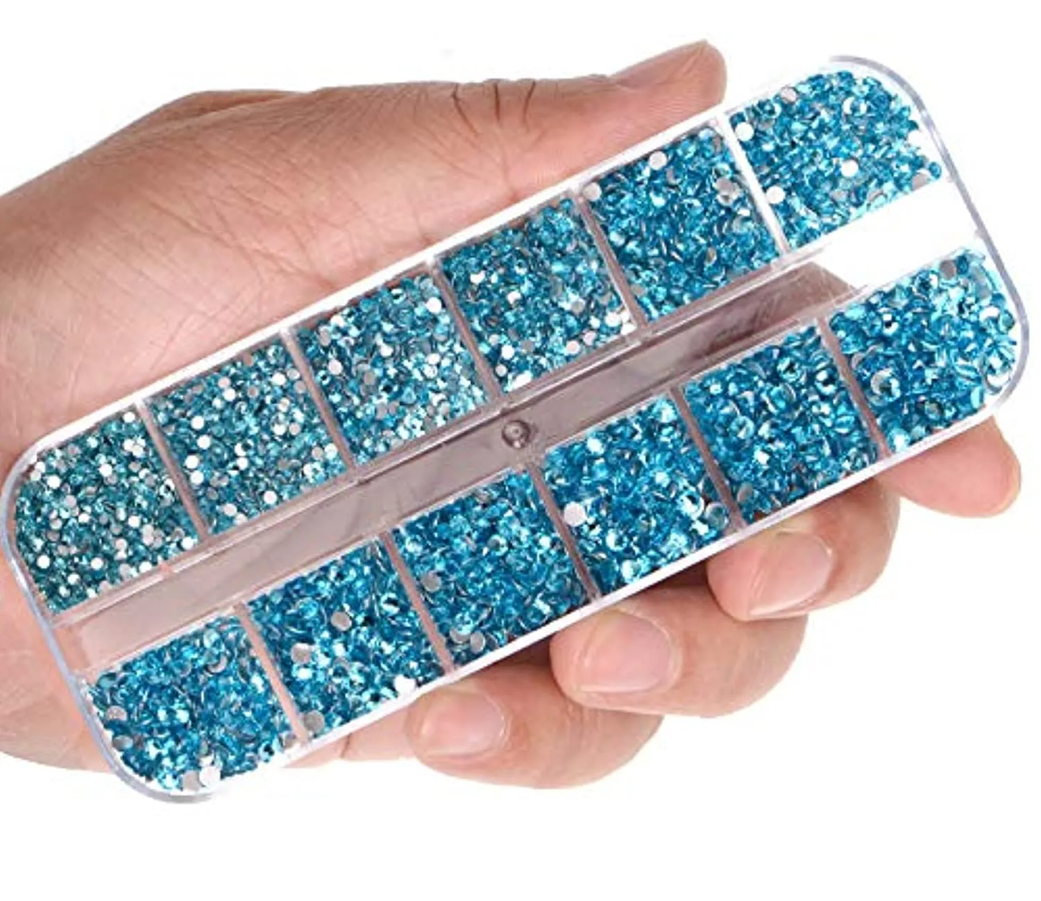 LPBeads 3456 Pieces 6 Sizes Aquamarine Flat Back Round Crystal Rhinestones for Crafts Nails Art Face Makeup Clothes DIY with Pick Up Tweezers and Picking Pen