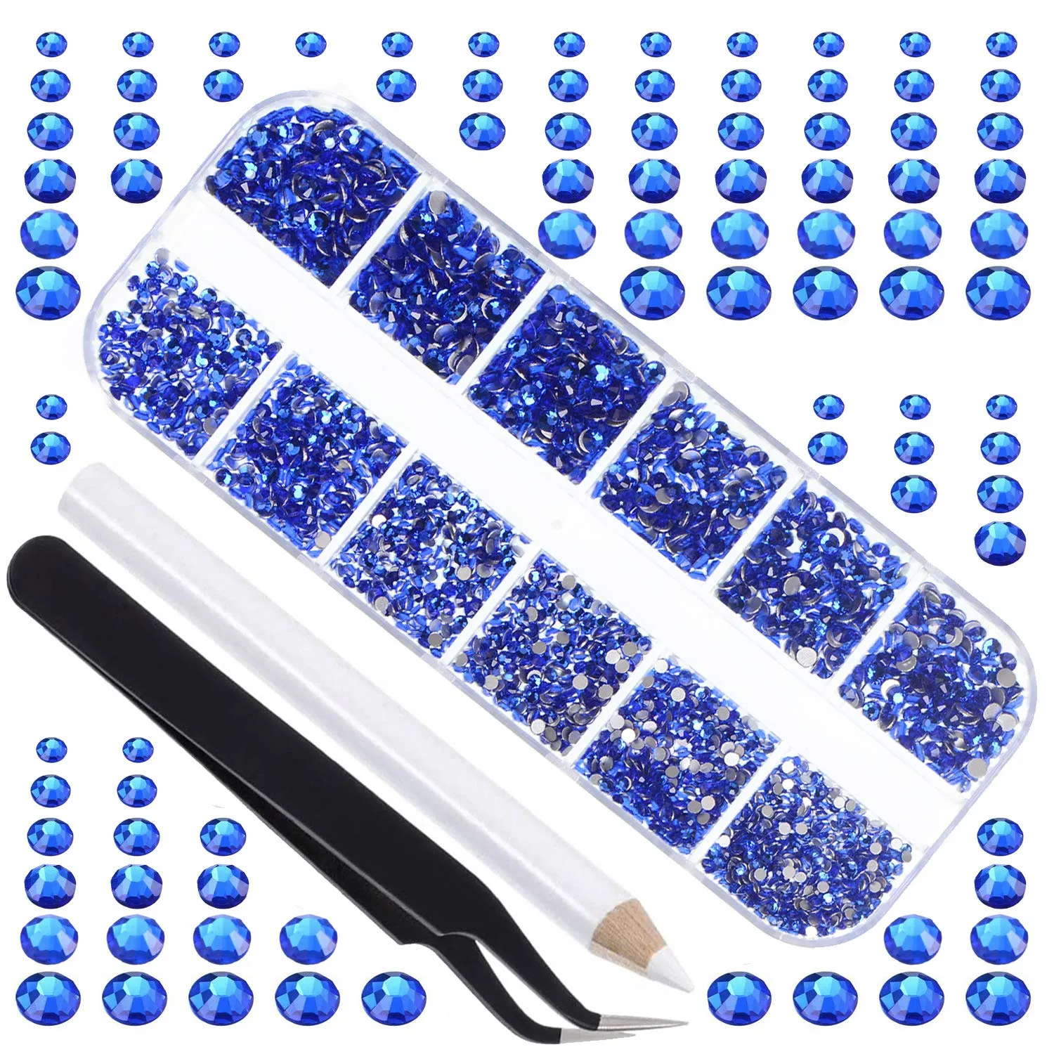 LPBeads 3456 Pieces 6 Sizes Aquamarine Flat Back Round Crystal Rhinestones for Crafts Nails Art Face Makeup Clothes DIY with Pick Up Tweezers and Picking Pen