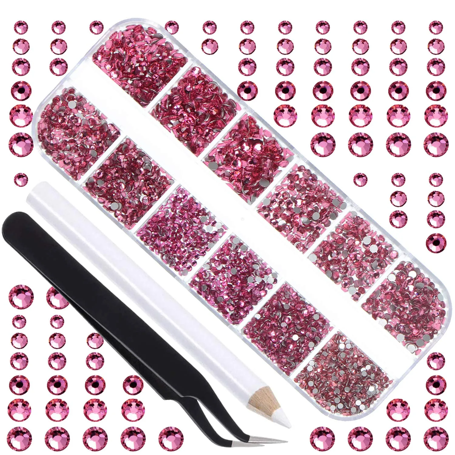 LPBeads 3456 Pieces 6 Sizes Aquamarine Flat Back Round Crystal Rhinestones for Crafts Nails Art Face Makeup Clothes DIY with Pick Up Tweezers and Picking Pen