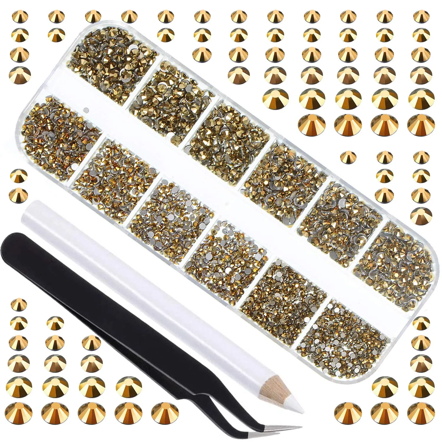 LPBeads 3456 Pieces 6 Sizes Aquamarine Flat Back Round Crystal Rhinestones for Crafts Nails Art Face Makeup Clothes DIY with Pick Up Tweezers and Picking Pen