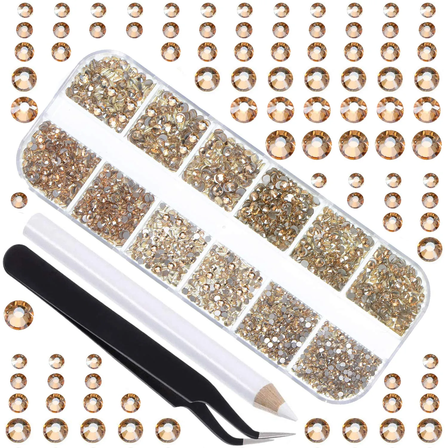 LPBeads 3456 Pieces 6 Sizes Aquamarine Flat Back Round Crystal Rhinestones for Crafts Nails Art Face Makeup Clothes DIY with Pick Up Tweezers and Picking Pen
