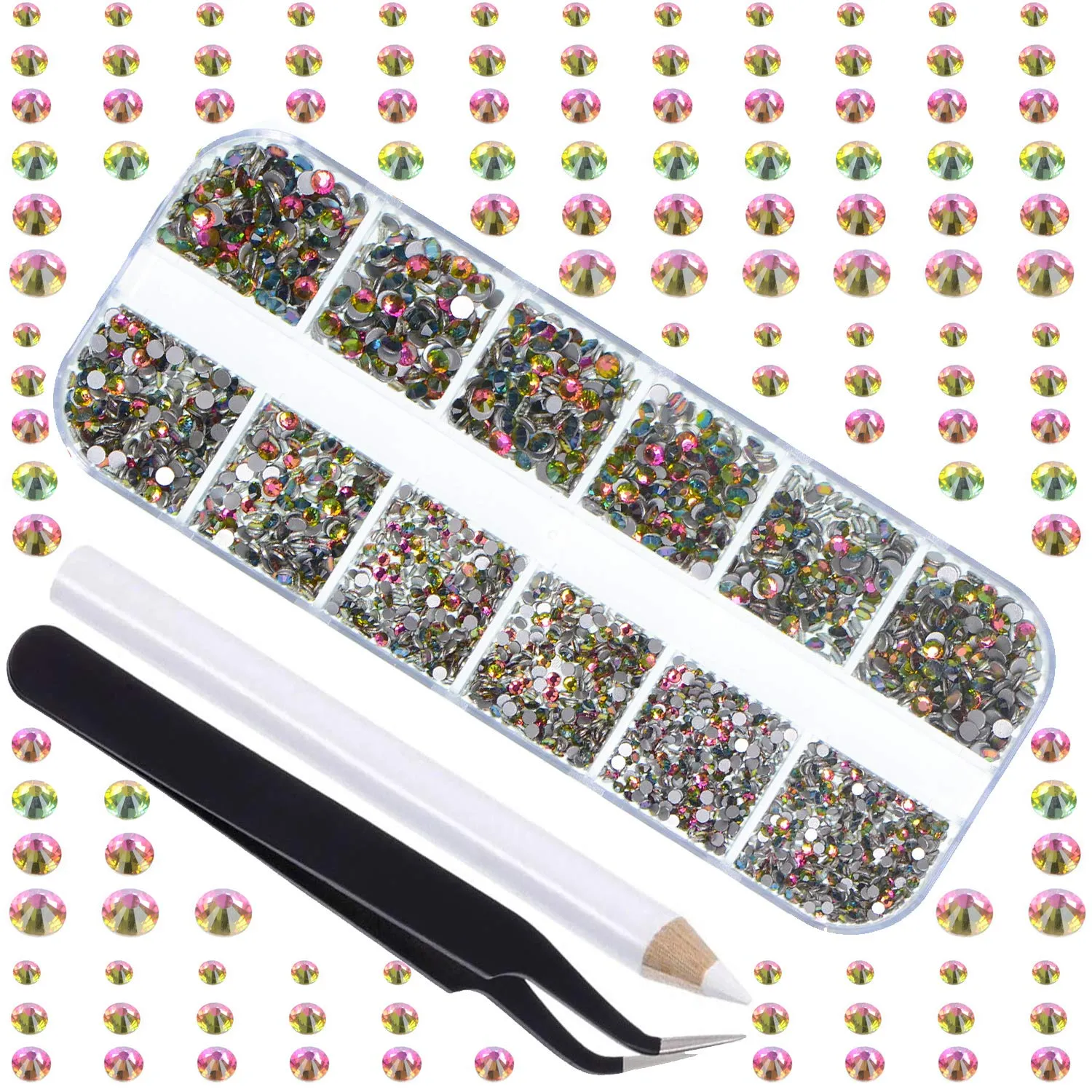LPBeads 3456 Pieces 6 Sizes Aquamarine Flat Back Round Crystal Rhinestones for Crafts Nails Art Face Makeup Clothes DIY with Pick Up Tweezers and Picking Pen