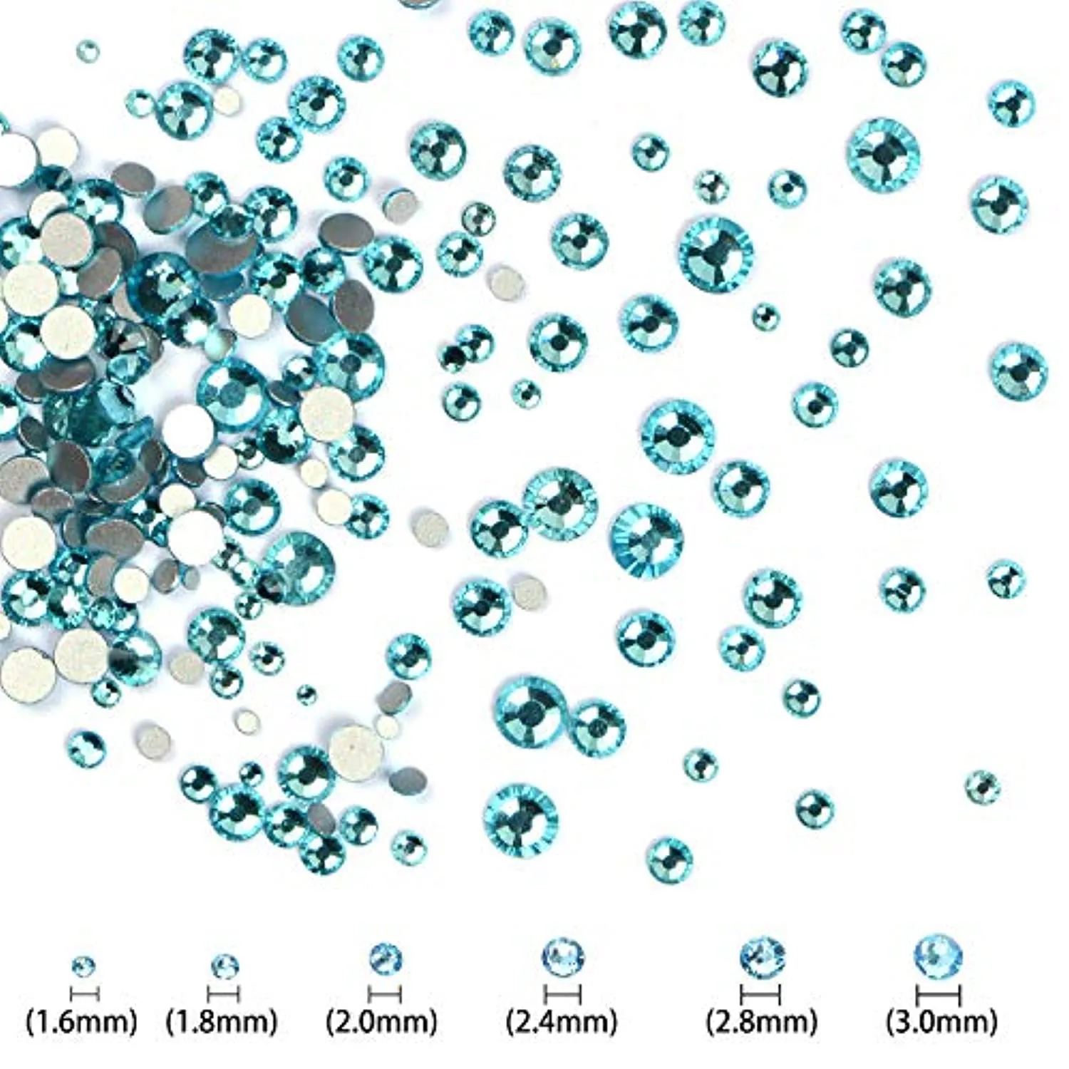 LPBeads 3456 Pieces 6 Sizes Aquamarine Flat Back Round Crystal Rhinestones for Crafts Nails Art Face Makeup Clothes DIY with Pick Up Tweezers and Picking Pen