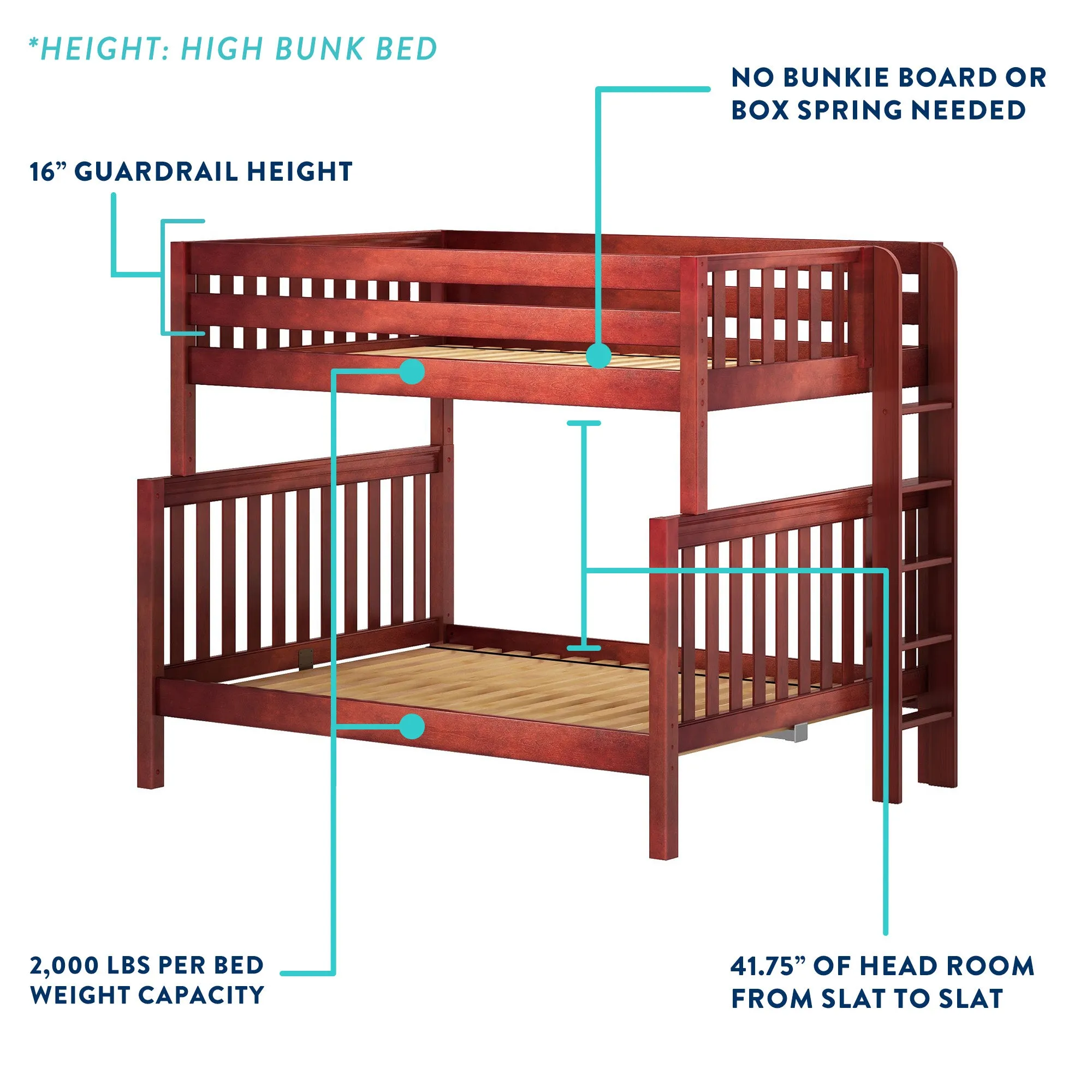 Maxtrix Queen High Bunk Bed with Stairs