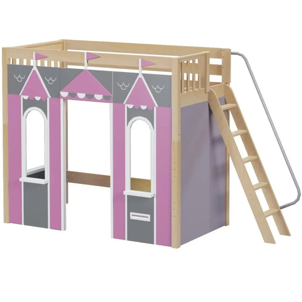 Maxtrix Twin High Loft Bed with Angled Ladder   Playhouse Panels