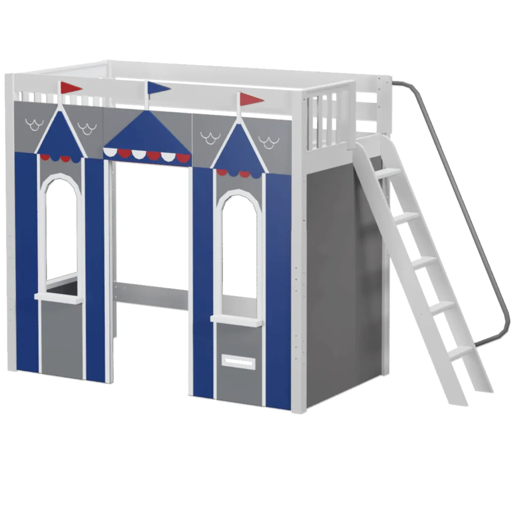 Maxtrix Twin High Loft Bed with Angled Ladder   Playhouse Panels