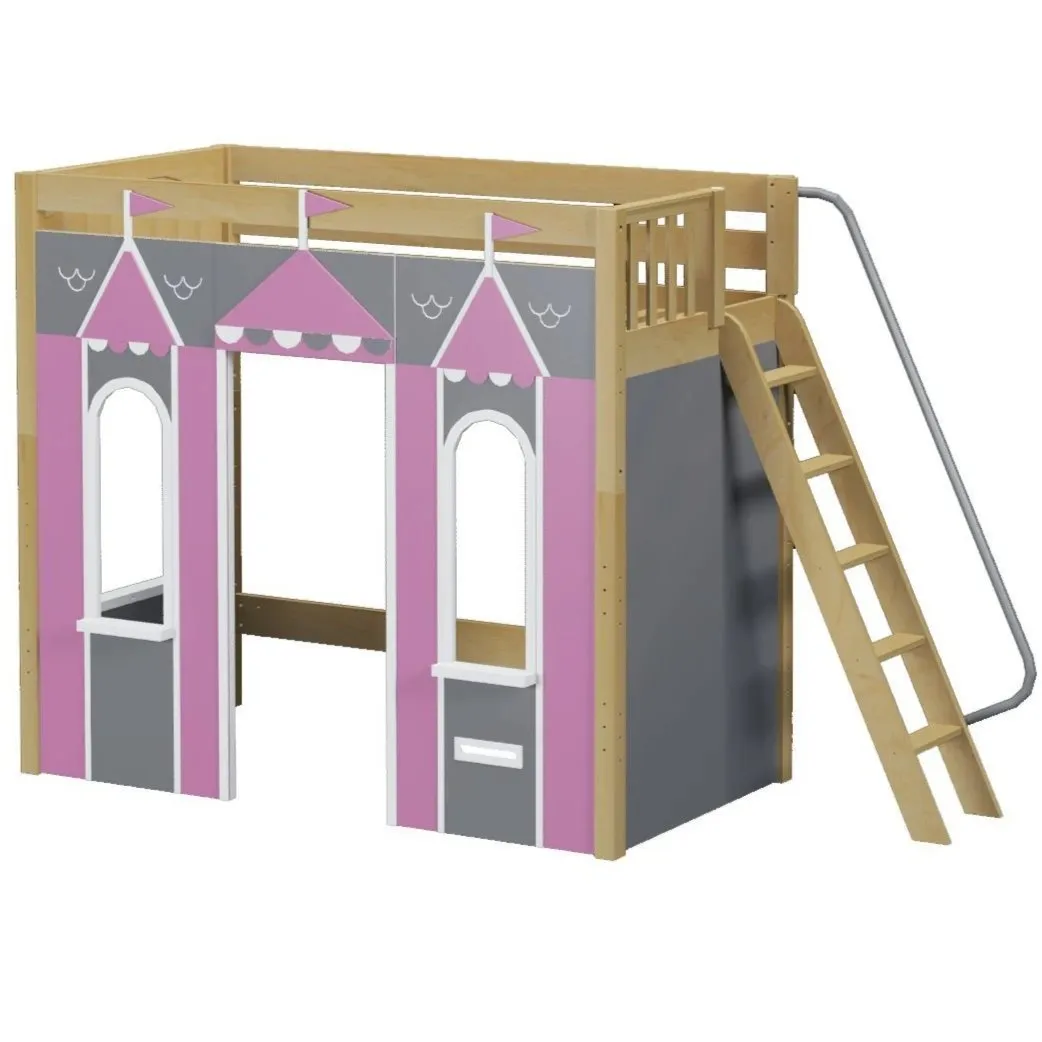 Maxtrix Twin High Loft Bed with Angled Ladder   Playhouse Panels