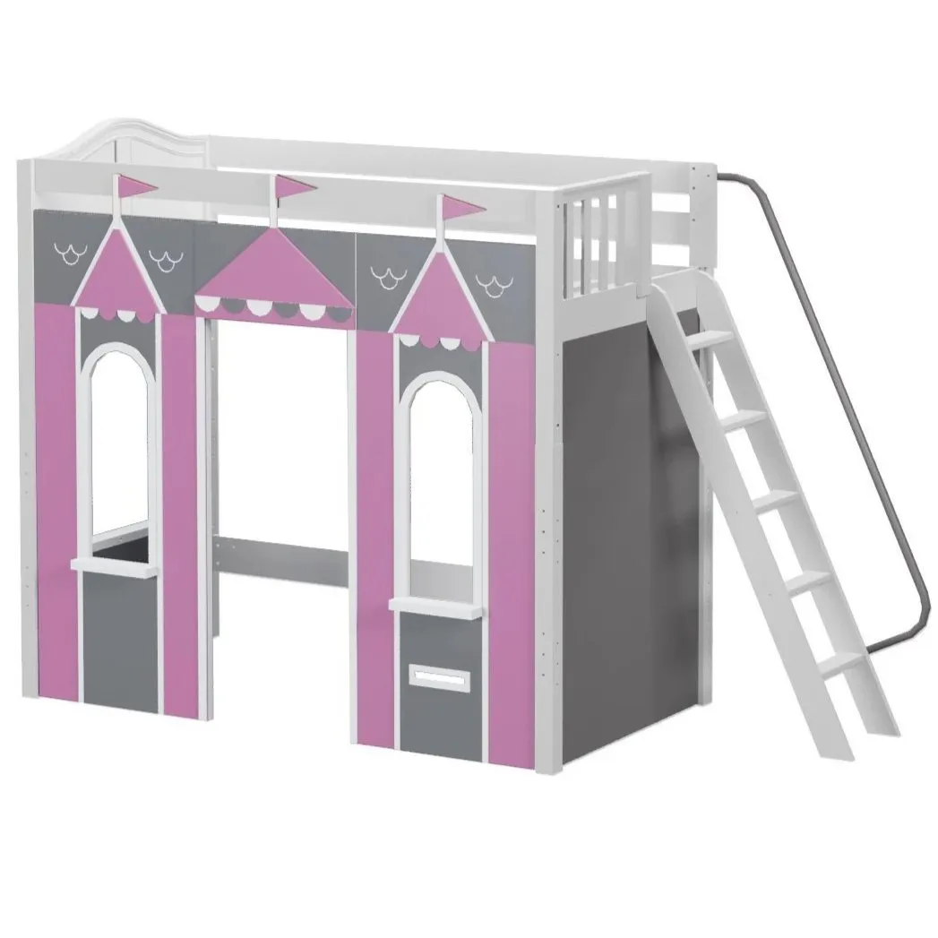 Maxtrix Twin High Loft Bed with Angled Ladder   Playhouse Panels
