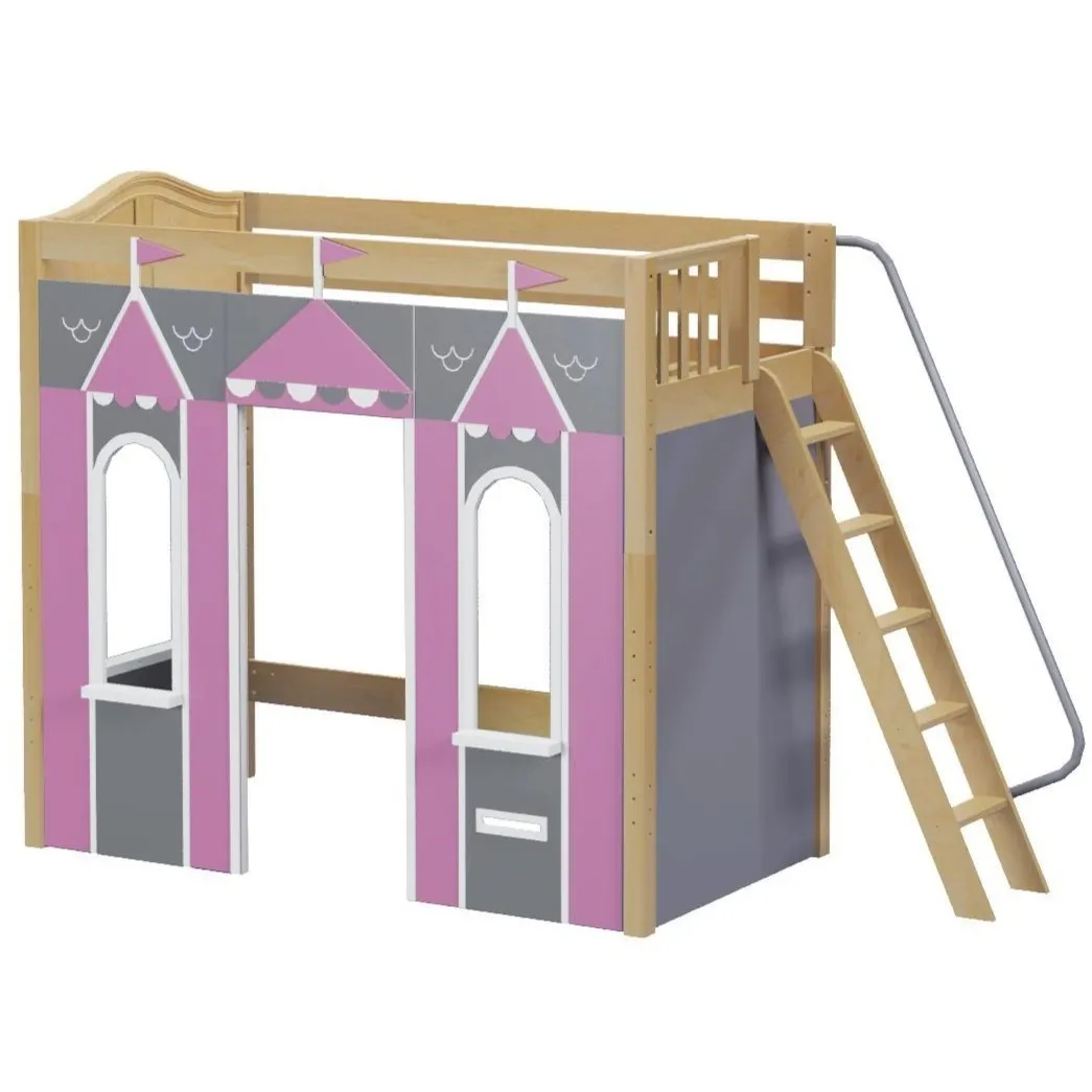 Maxtrix Twin High Loft Bed with Angled Ladder   Playhouse Panels