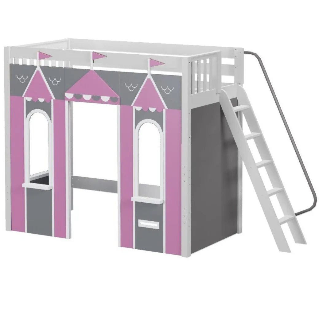 Maxtrix Twin High Loft Bed with Angled Ladder   Playhouse Panels