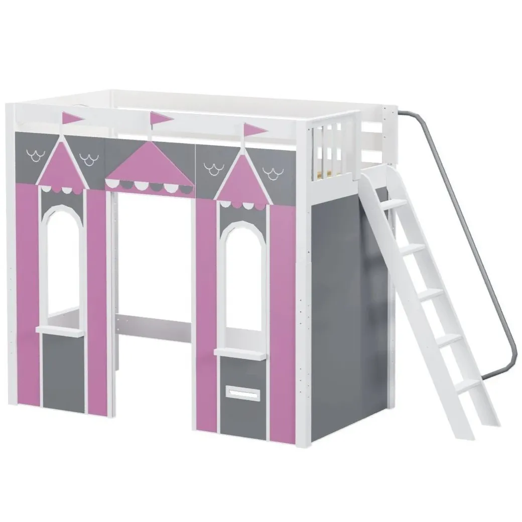 Maxtrix Twin High Loft Bed with Angled Ladder   Playhouse Panels