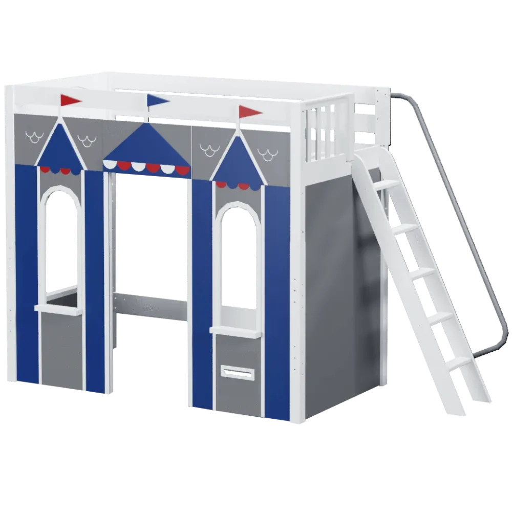 Maxtrix Twin High Loft Bed with Angled Ladder   Playhouse Panels