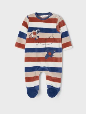 Mayoral Striped Velvet Airplane Footie