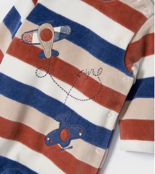 Mayoral Striped Velvet Airplane Footie