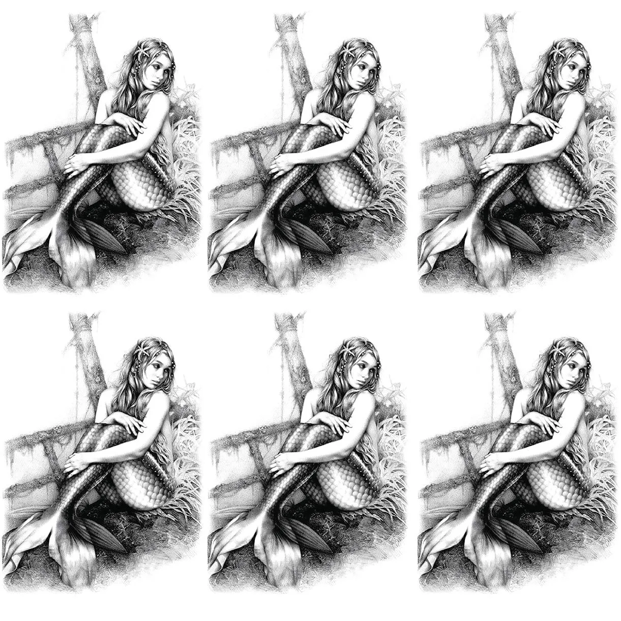 Mermaid Temporary Tattoos, 6-Sheet Large Fake Mermaid Half Arm Sleeve Tattoos