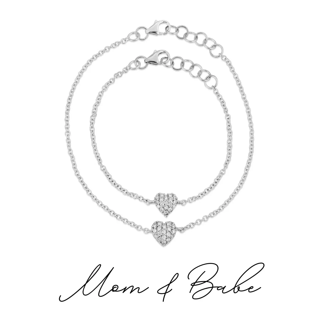 Mom & Babe Matching Diamond Heart Bracelet Set