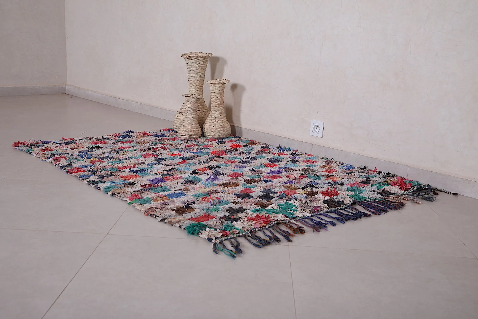 Moroccan Boucherouite Rug - 4.1x5.6 ft | Handwoven Patchwork Design