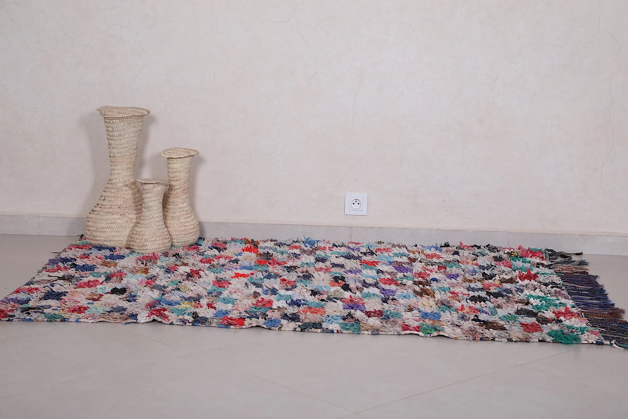 Moroccan Boucherouite Rug - 4.1x5.6 ft | Handwoven Patchwork Design