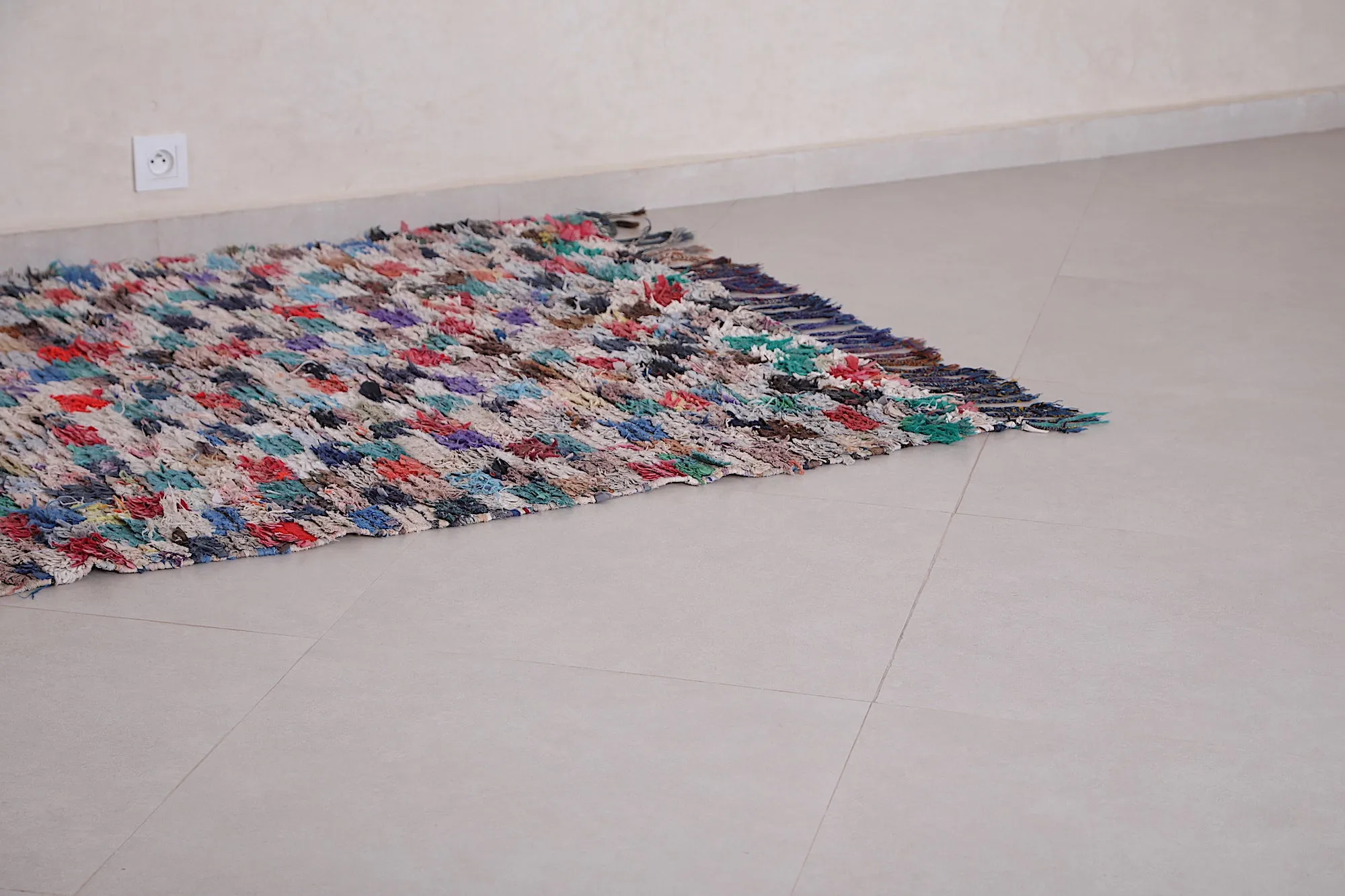 Moroccan Boucherouite Rug - 4.1x5.6 ft | Handwoven Patchwork Design