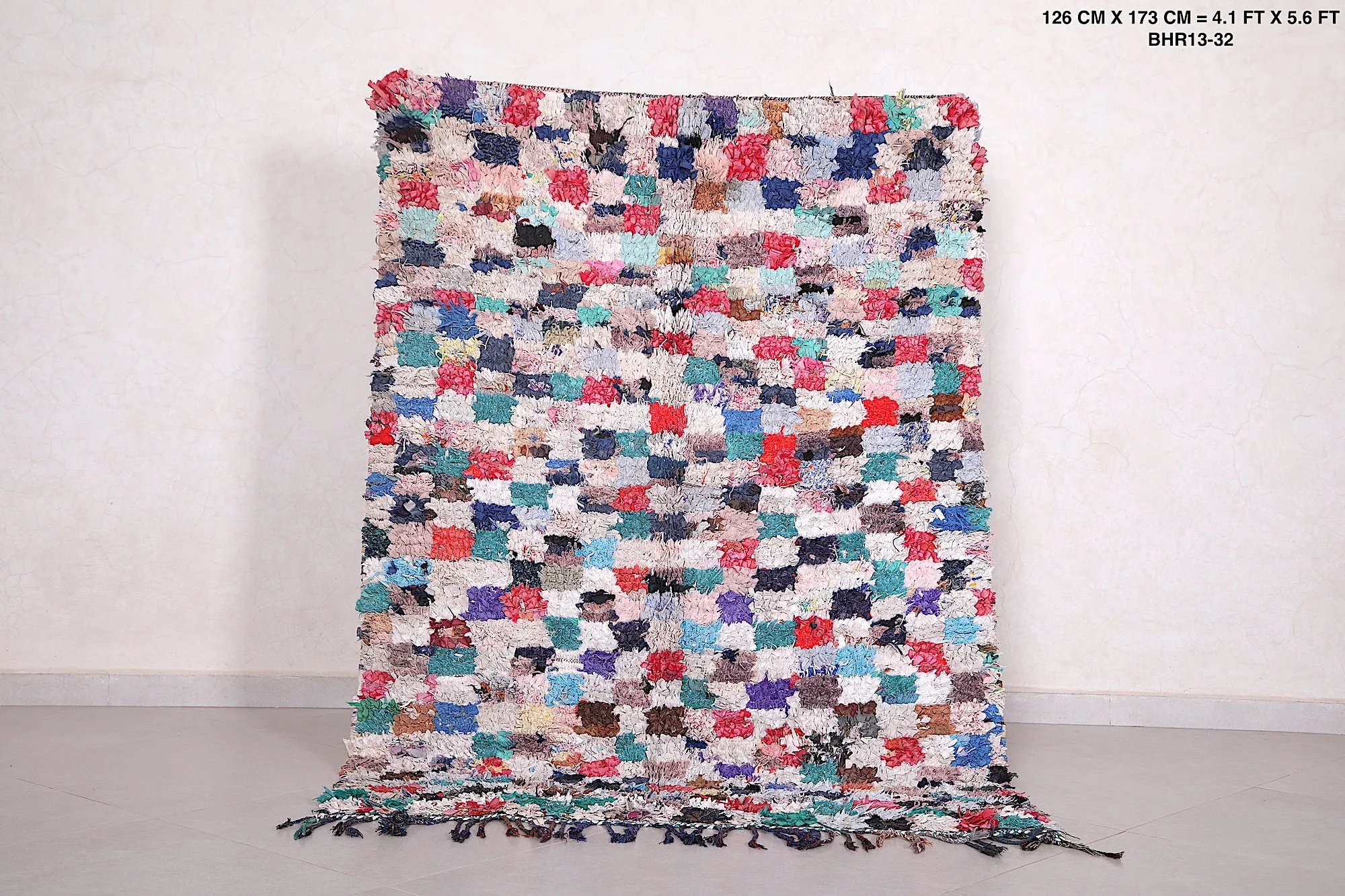Moroccan Boucherouite Rug - 4.1x5.6 ft | Handwoven Patchwork Design