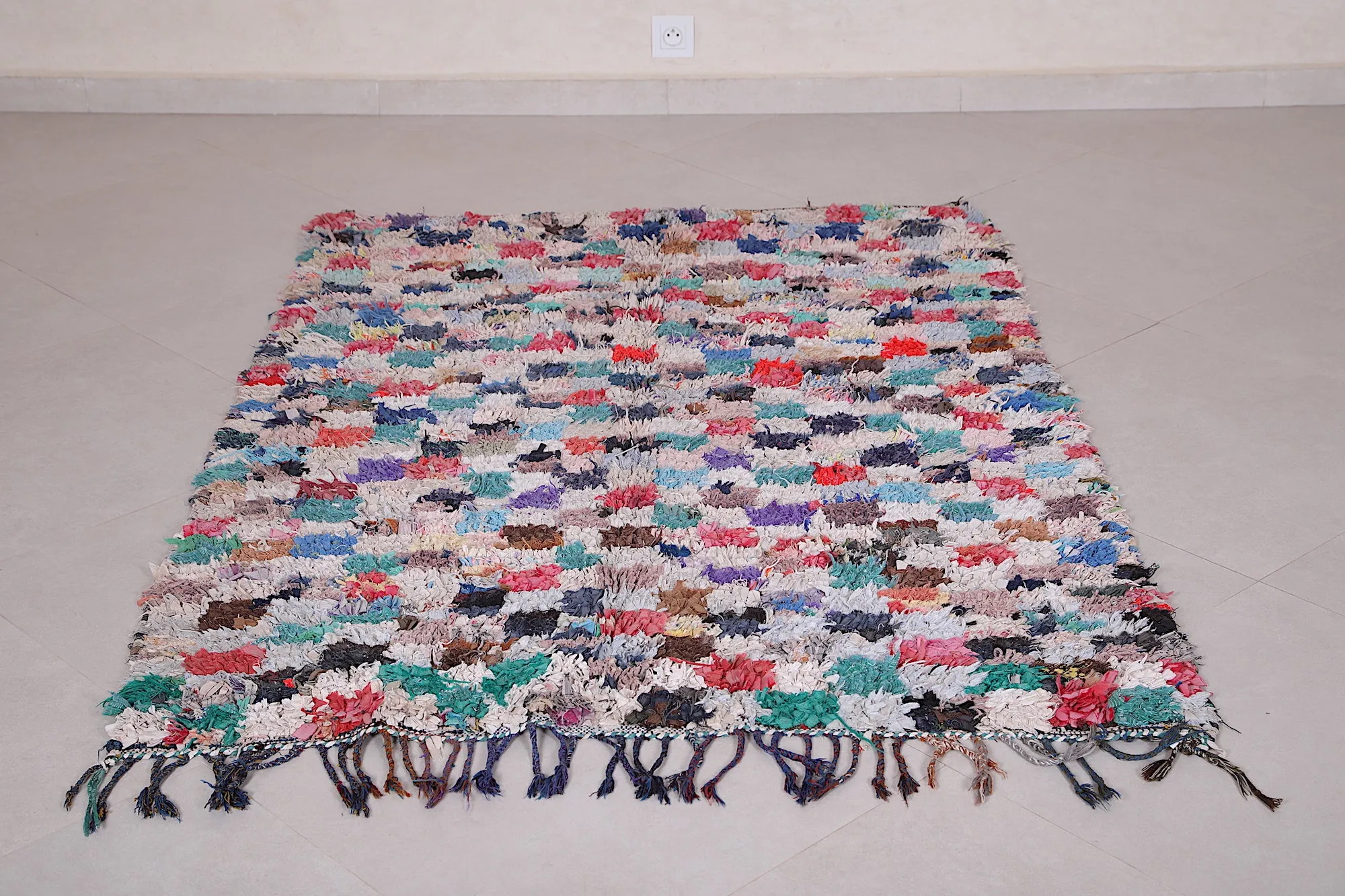Moroccan Boucherouite Rug - 4.1x5.6 ft | Handwoven Patchwork Design