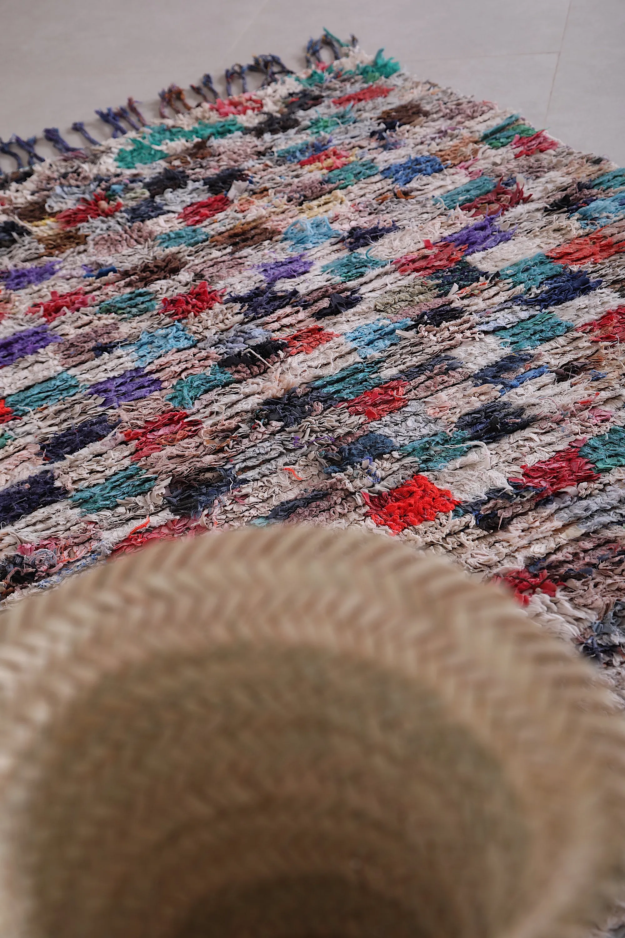 Moroccan Boucherouite Rug - 4.1x5.6 ft | Handwoven Patchwork Design