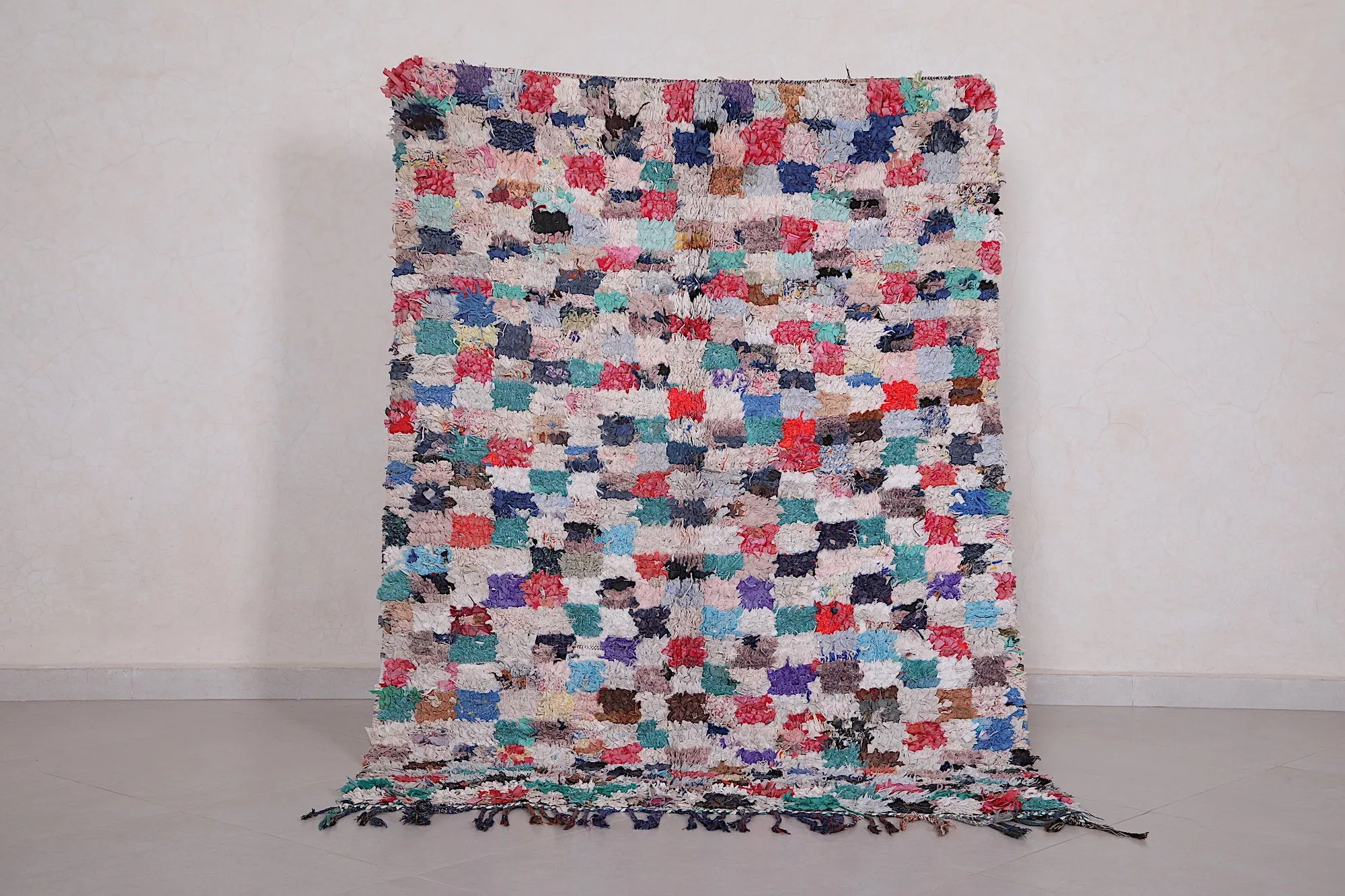 Moroccan Boucherouite Rug - 4.1x5.6 ft | Handwoven Patchwork Design
