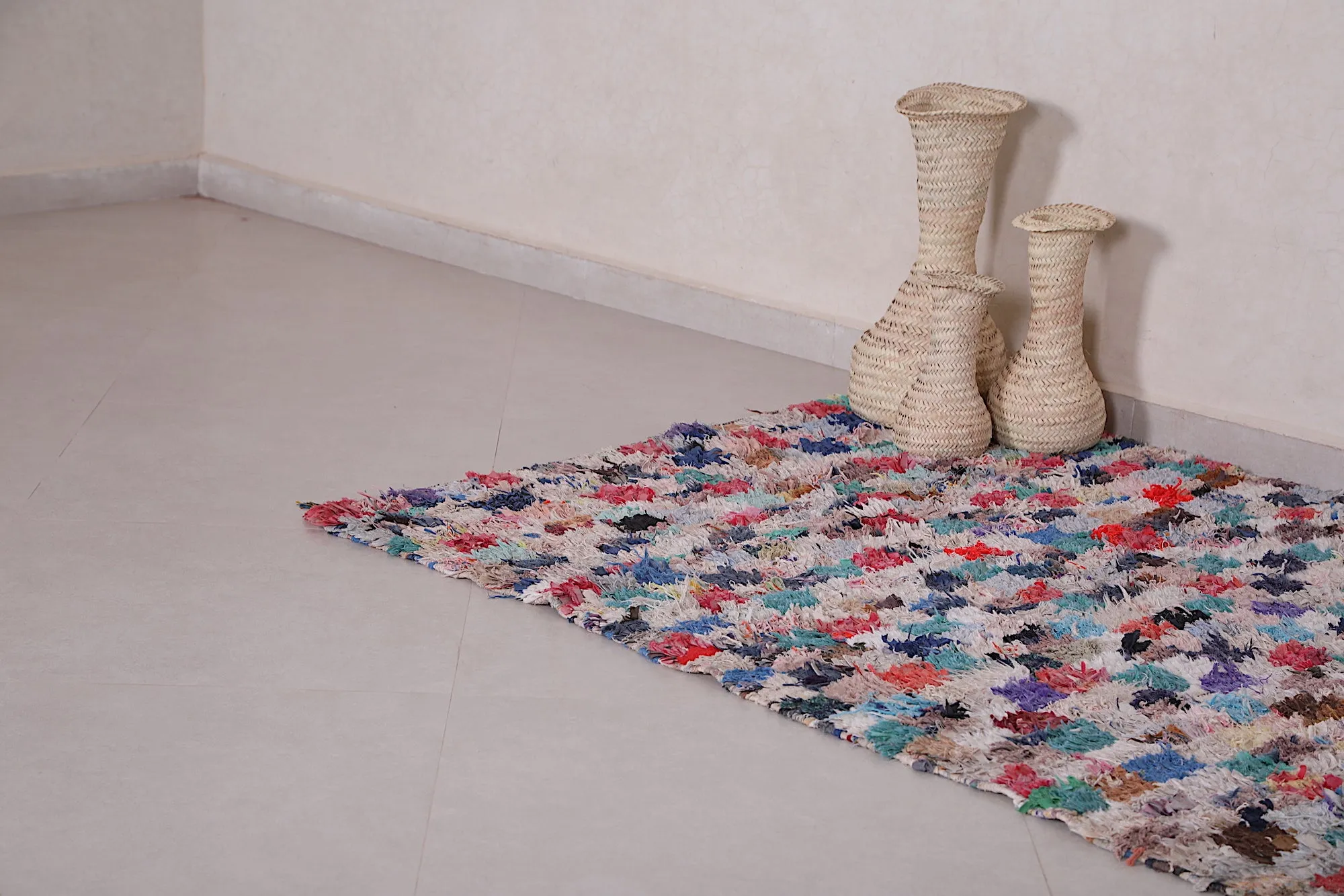 Moroccan Boucherouite Rug - 4.1x5.6 ft | Handwoven Patchwork Design