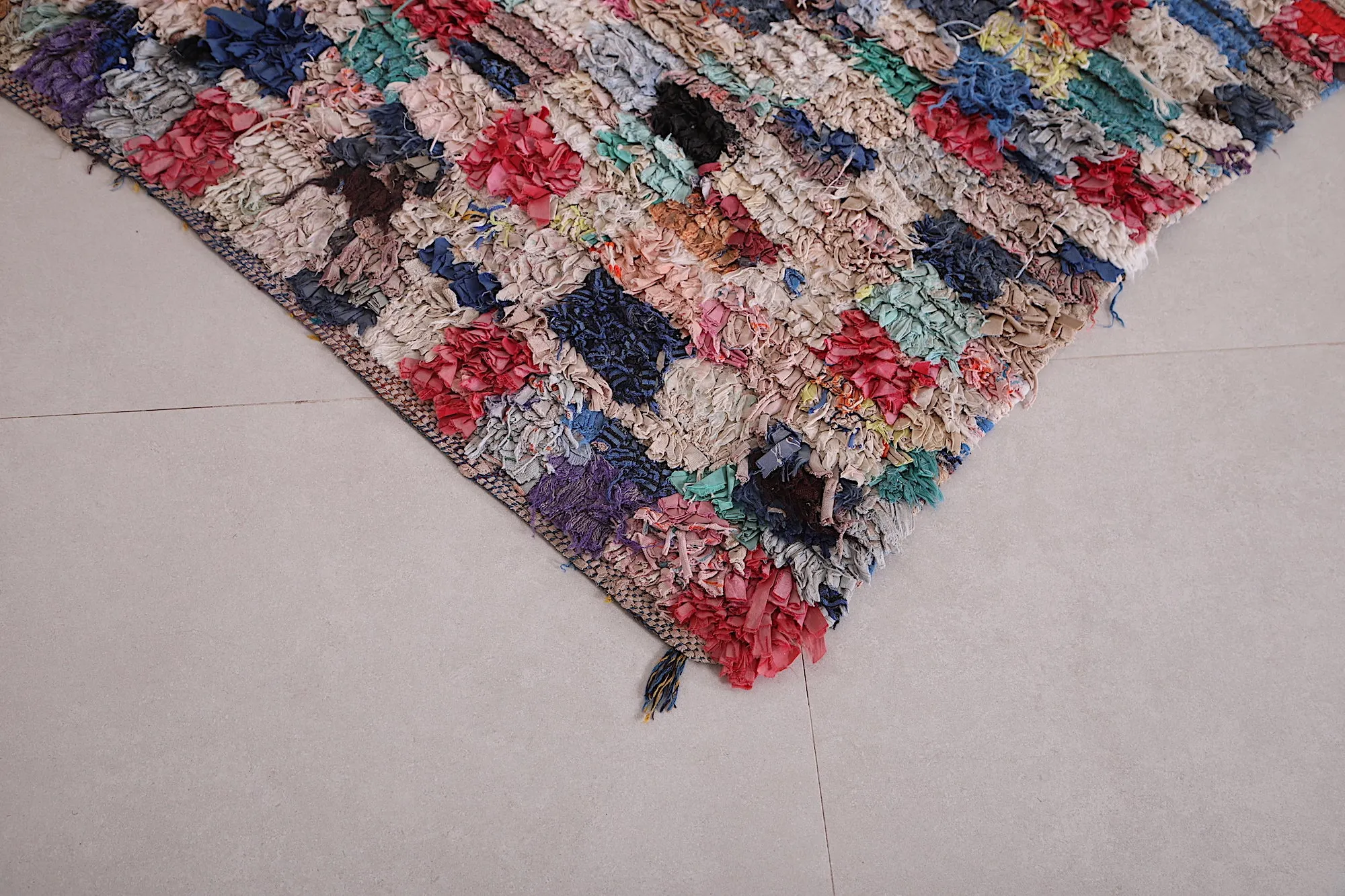 Moroccan Boucherouite Rug - 4.1x5.6 ft | Handwoven Patchwork Design