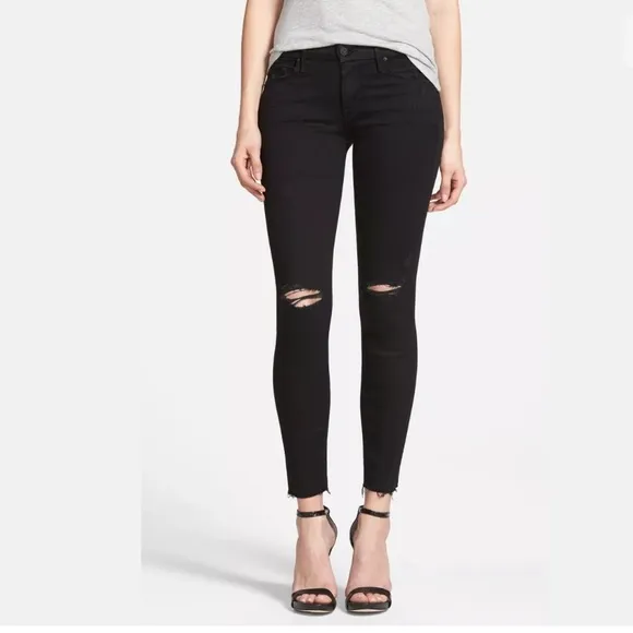 Mother Looker Ankle Fray Guilty As Sin Black Jean