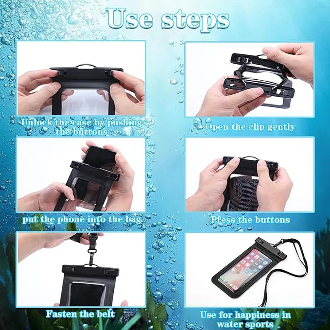 New 2 PACK Universal IPX8 Waterproof Anti Sinking Phone Case Water Proof Bag With Lanyard Fits All Phones Up To 7.5in, also can be used as dry bag for keys, cash, cards etc! Great for Protection & taking underwater pics! Yellow