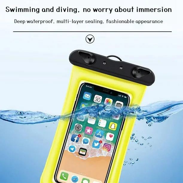 New 2 PACK Universal IPX8 Waterproof Anti Sinking Phone Case Water Proof Bag With Lanyard Fits All Phones Up To 7.5in, also can be used as dry bag for keys, cash, cards etc! Great for Protection & taking underwater pics! Yellow