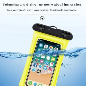 New 2 PACK Universal IPX8 Waterproof Anti Sinking Phone Case Water Proof Bag With Lanyard Fits All Phones Up To 7.5in, also can be used as dry bag for keys, cash, cards etc! Great for Protection & taking underwater pics! Yellow
