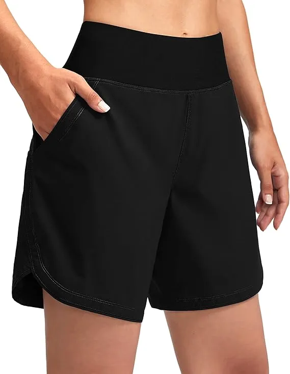 NEW G Gradual Women's 7" Quick Dry Swim Board Shorts Swimming Bottoms High Waisted Beach Shorts for Women with Liner Pockets, Black, Sz 2XL