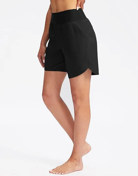NEW G Gradual Women's 7" Quick Dry Swim Board Shorts Swimming Bottoms High Waisted Beach Shorts for Women with Liner Pockets, Black, Sz 2XL