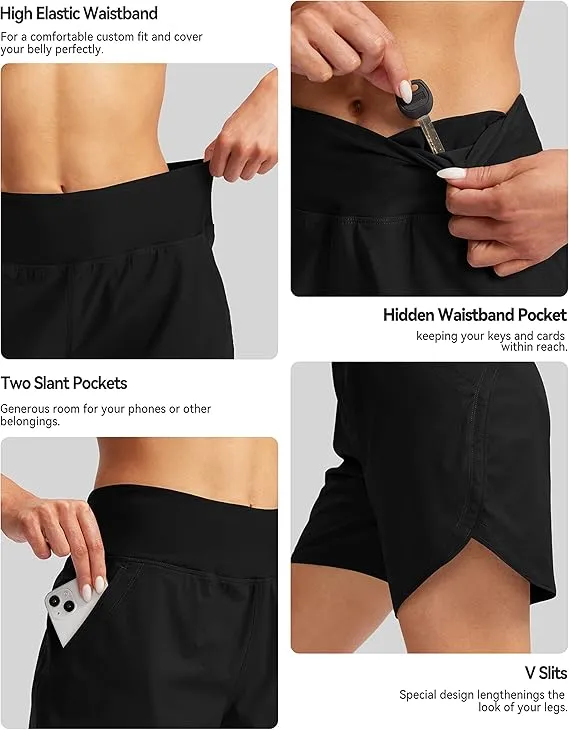NEW G Gradual Women's 7" Quick Dry Swim Board Shorts Swimming Bottoms High Waisted Beach Shorts for Women with Liner Pockets, Black, Sz 2XL