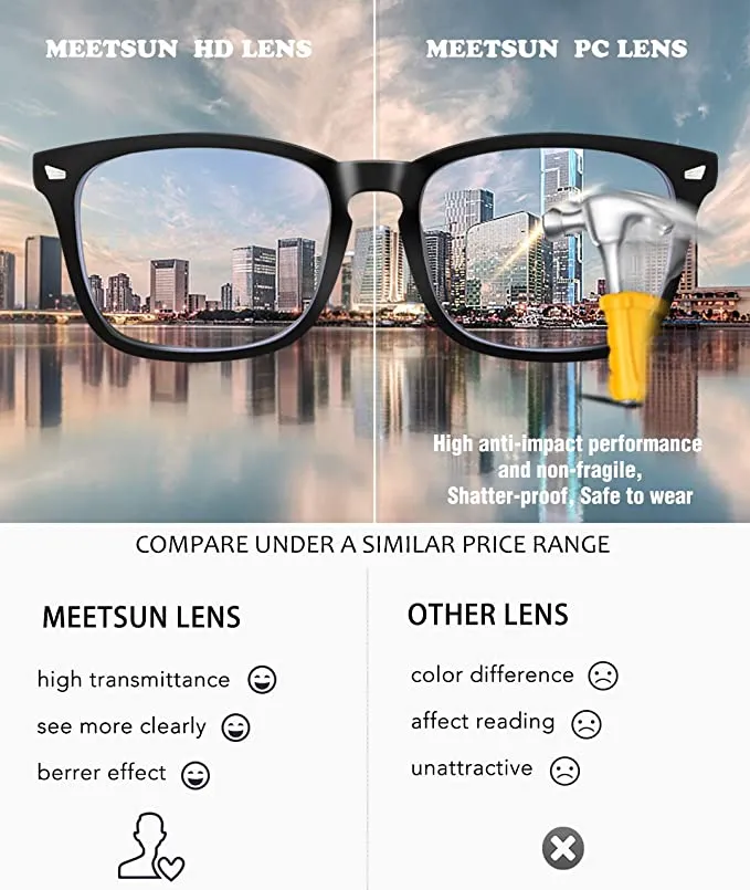 New MEETSUN Blue Light Blocking Glasses, Anti Eye Strain Headache (Sleep Better),Computer Glasses UV400 Transparent Lens, Black