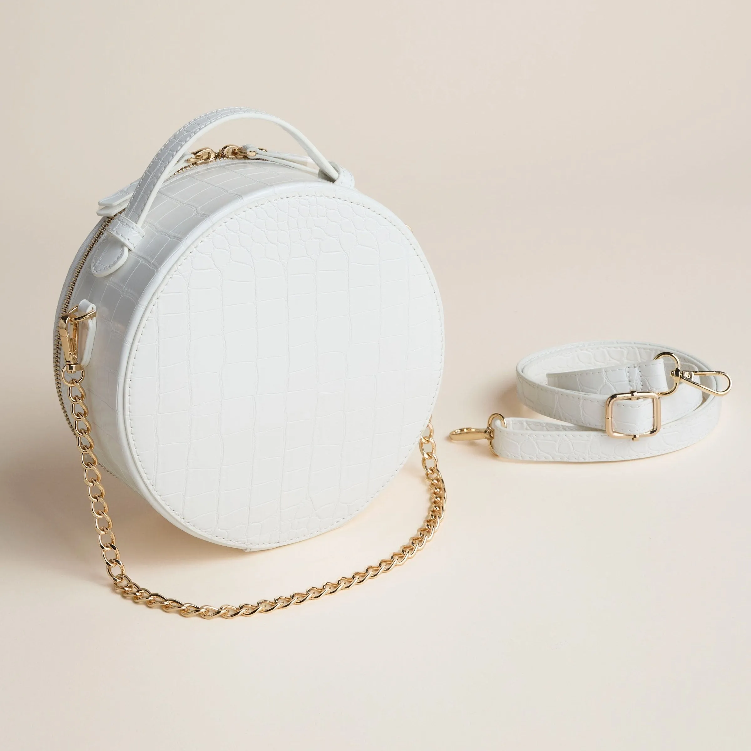 Nomad Round Travel Bag - White Crocodile