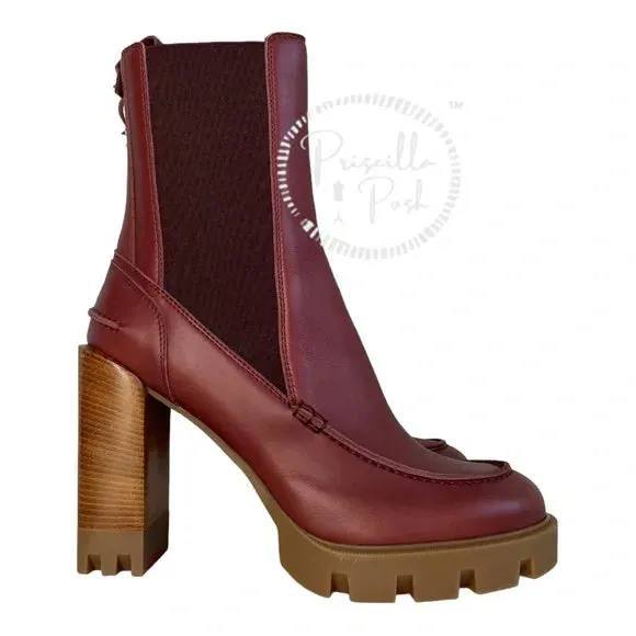 NWB Christian Louboutin Glory Leather Red Sole Chelsea Booties Chestnut Brown 40