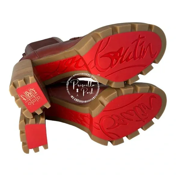 NWB Christian Louboutin Glory Leather Red Sole Chelsea Booties Chestnut Brown 40